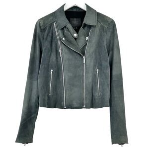 PAIGE Silvie Suede Leather Washed Black Lightweight Zip Up Leather Moto Jacket